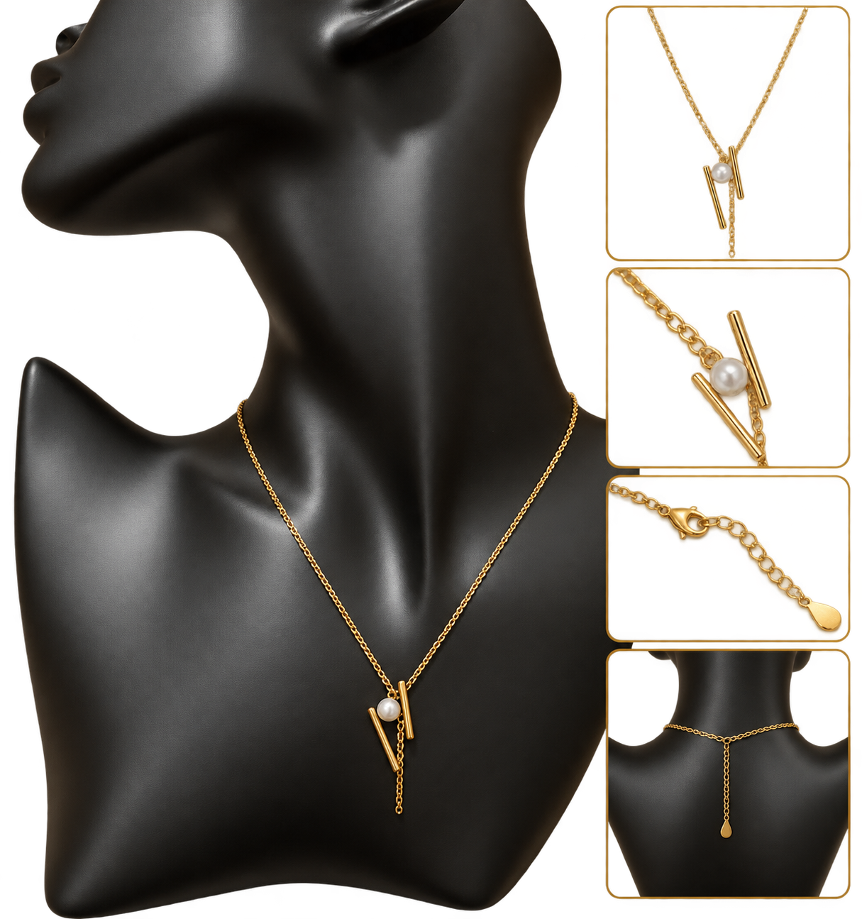 Collier Barres Asymétriques & Perle