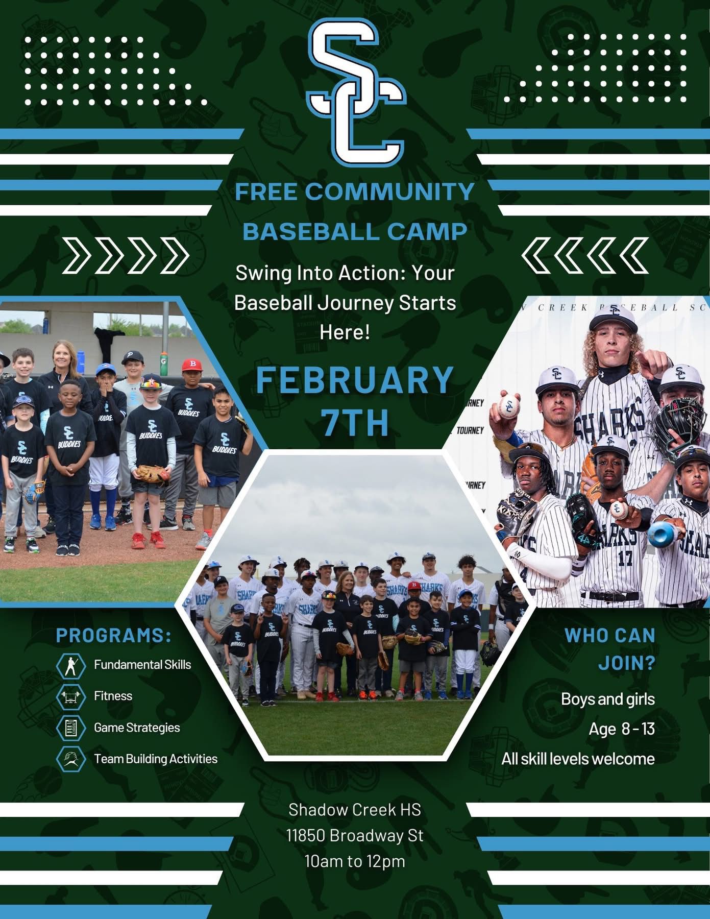⚾ FREE COMMUNITY BASEBALL CAMP – SHADOW CREEK HS