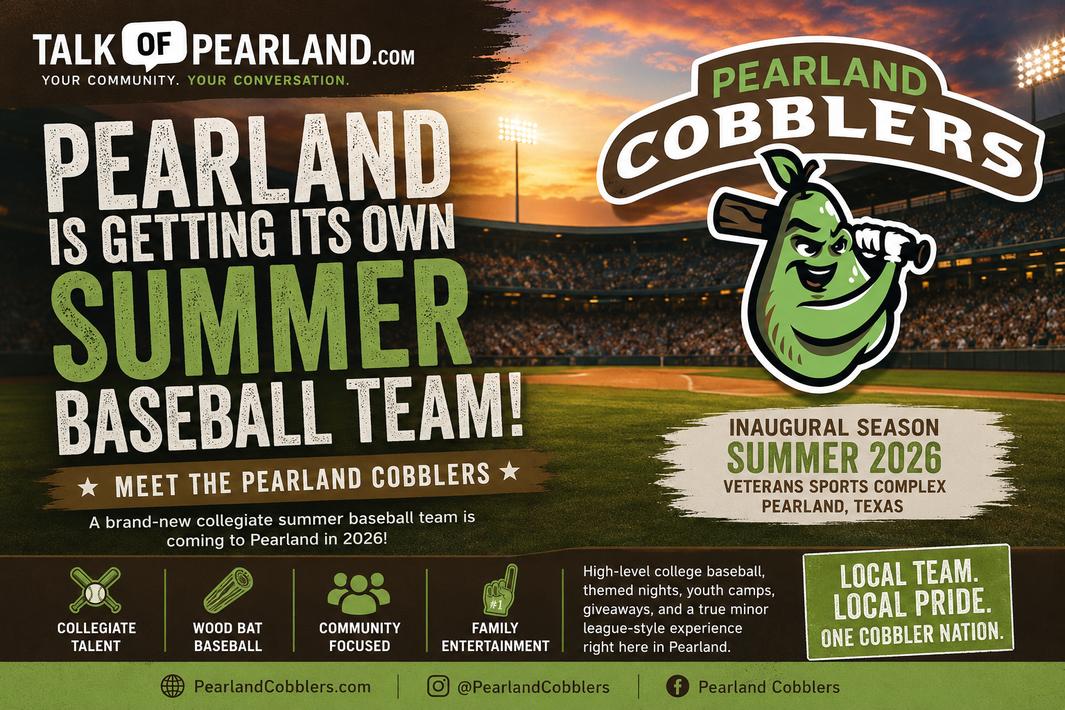 Pearland Is Getting Its Own Summer Collegiate Baseball Team — Meet the Cobblers