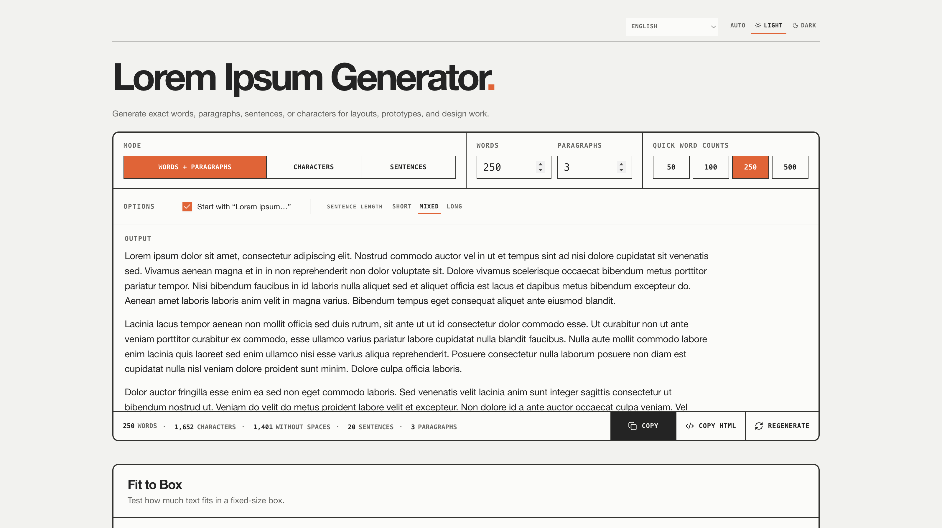 Lorem Ipsum Generator