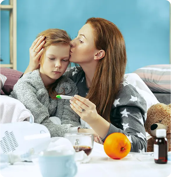 Mother caring for sick child